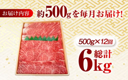 【月1回約500g×12回定期便】長崎和牛 肩ロース（すき焼き用）計6kg 長崎県/長崎県農協直販 [42ZZAA145] 肉 牛 和牛 ロース すき焼き 西海市 長崎 九州 定期便