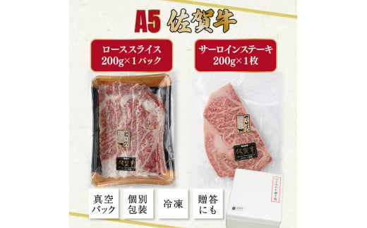 A5ランク佐賀牛 計400gサーロインステーキ&ローススライス食べ比べセット