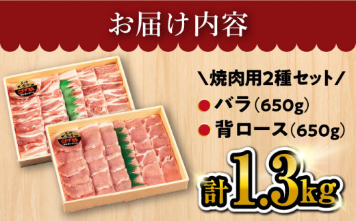 【 訳あり 】 焼肉 豚 大西海 SPF豚 背ロース ＆ バラ （ 焼肉 用）計1.3kg（各650g） 西海市 豚肉 肉 焼肉 焼き肉 やきにく 焼肉食べ比べ 豚バラ 豚ロース 贈答 ギフト プレゼント ＜大西海ファーム＞ [CCY007]