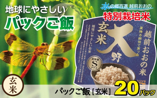 【先行予約】地球にやさしいパックご飯 20食入り【玄米】　減農薬・減化学肥料 「特別栽培米」