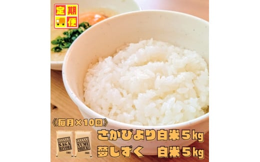 CI717【白米食べ比べ！】さがびより５㎏夢しずく５㎏【１０回定期便】