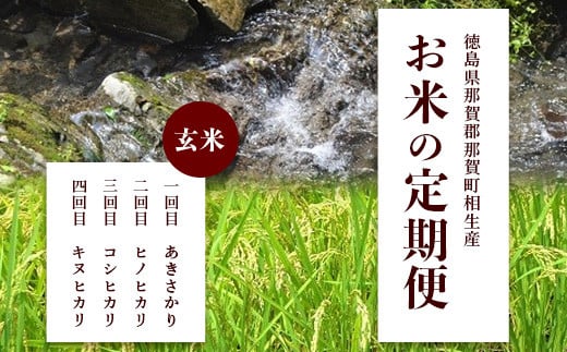 【定期便 4回配送】那賀町のお米（玄米）4種 バラエティ 食べ比べ 定期便 10kg × 4回 (合計40kg)［徳島 那賀 国産 お米 こめ おこめ 米 ご飯 ごはん 和食 おにぎり お弁当 4ヶ月 4ヵ月 げんまい 玄米 10kg 10キロ あきさかり ヒノヒカリ コシヒカリ キヌヒカリ 父の日 敬老の日 お中元 お歳暮 ギフト 送料無料］【YS-8】