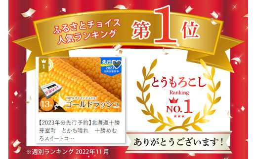 【2025年分先行予約】北海道十勝芽室町　とかち晴れ　十勝めむろスイートコーン 13本入り　me010-005c-25