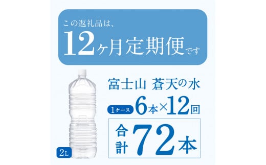 《12ヵ月定期便》富士山蒼天の水 2L×6本（1ケース）ラベルレス　