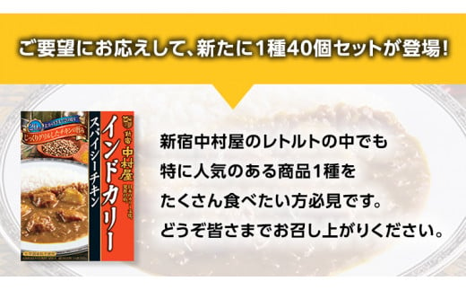 新宿 中村屋 インドカリー スパイシーチキン 40個 人気 洋食 レトルト 時短 カレー インドカレー スパイシーカレー 長期保存 災害用 保存食