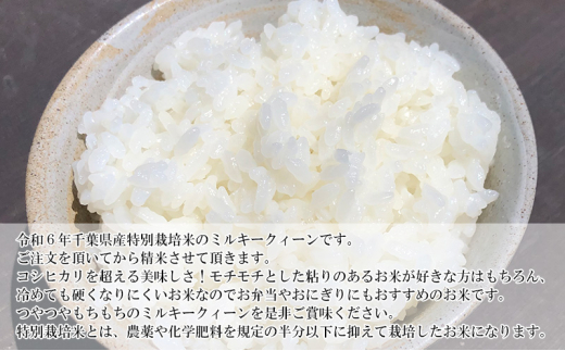 【3ヶ月連続定期便】千葉産 令和6年  特別栽培米ミルキークィーン 乾式無洗米 10kg（5kg×2）×3ヶ月【定期便 お米 ご飯 モチモチ 粘り お弁当 おにぎり】 [№5346-0177]