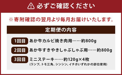 熊本あか牛 ファミリー3ヶ月定期便 計約2,080g