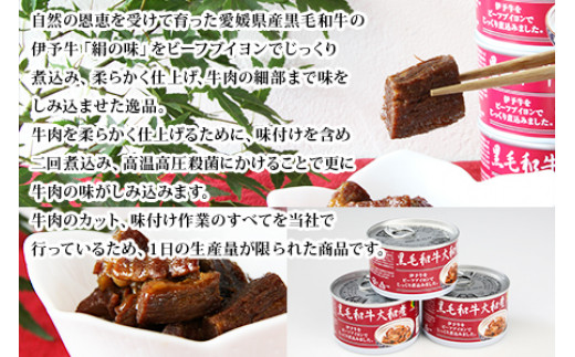 ＜こだわり缶詰 黒毛和牛大和煮 160g×3缶＞ 加工品 お肉 ビーフ お惣菜 おかず おつまみ 煮物 保存食 長期保存 備蓄 手軽 簡単 アール・シー・フードパック 特産品 愛媛県 西予市【常温】『1か月以内に順次出荷予定』