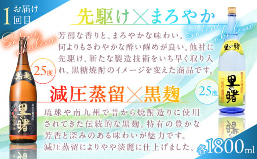 【頒布会(2)】【糖質・プリン体ゼロ】奄美黒糖焼酎 毎月1回（1800ml×2本）×3回お届け　A002-T04