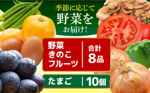 【全12回定期便】 卵付き野菜セット 野菜 果物 キノコ 8品目 ブランド卵10個 詰め合わせ 少人数世帯向け レギュラーサイズ 長崎県/吉岡青果 [42ACAF009] フルーツ キノコ 新鮮 セット 詰め合わせ 詰合せ 定期便 産地 直送 国産 季節の野菜 ひとりぐらし 一人 ふたりぐらし 二人 太陽たまご 太陽卵 たまご 玉子 野菜の定期便 野菜詰め合わせ