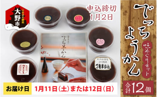 【先行予約】越前大野の水ようかん「でっちようかん味めぐりセット」6店舗の食べ比べ 6個×2箱 計12個 【1月11日(土)、12日(日)お届け】