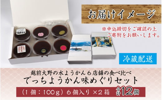 【先行予約】越前大野の水ようかん「でっちようかん味めぐりセット」6店舗の食べ比べ 6個×2箱 計12個 【1月11日(土)、12日(日)お届け】