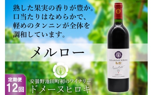 【12回 定期便 】【熟した果実の香り】 赤 ワイン メルロー 750ml×1本 [ヴィニョブル安曇野 DOMAINE HIROKI 長野県 池田町 48110185] 赤ワイン お酒 酒