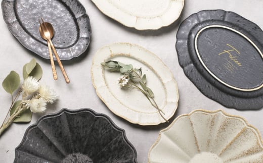 【美濃焼】Rin花 20cmオーバルプレート2点セット（ｴｸﾘｭ）【Felice-フェリーチェ-藤田陶器】 [MBX071]