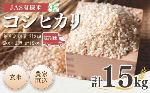 先行予約】【毎月定期便】 JAS有機米 コシヒカリ 玄米 15kg (5kg
