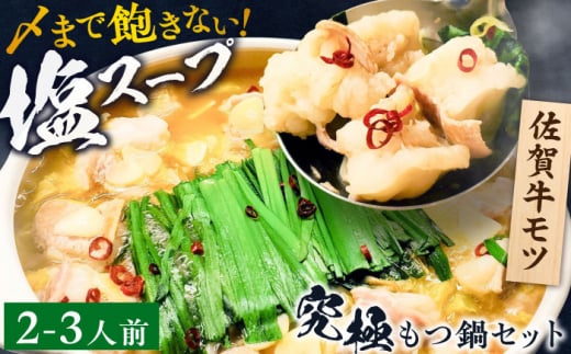 何度食べても飽きない美味しさ！こだわり 佐賀牛100% もつ鍋セット 500g(250g×2) 2~3人前 スープ・ちゃんぽん麺付 ホルモン 小腸 吉野ヶ里町/やきとり紋次郎 [FCJ100]