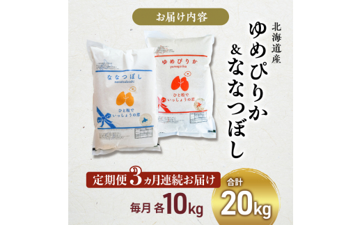 米 定期便 3ヵ月 ゆめぴりか ななつぼし 20kg 各5kg×2袋 令和6年産 芦別RICE 農家直送 特A 精米 白米 お米 おこめ コメ ご飯 ごはん バランス 甘み 最高級 冷めてもおいしい 粘り 北海道米 北海道 芦別市 [№5342-0354]