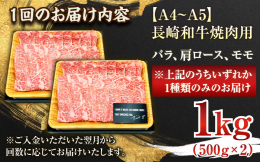 【全3回定期便】【A4～A5】長崎和牛焼肉用　1kg（500g×2p）【株式会社 MEAT PLUS】 [QBS036]