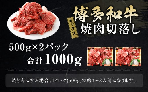 博多和牛焼肉切落しミックス 1kg（500g×2パック） （モモ、ウデ、バラ）