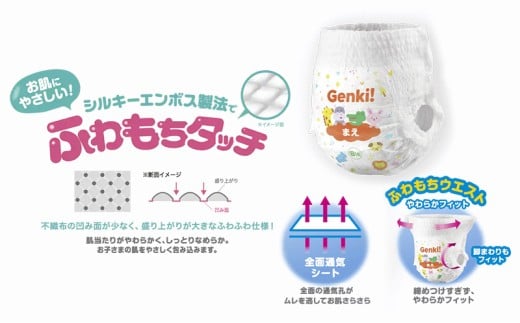 あんしんGenki！ふわもちタッチ パンツタイプ おむつ オムツ 紙おむつ BIGサイズ 3袋 赤ちゃん ベビー用品 御祝い お祝い 出産祝い 日用消耗品[№5812-7071]0666