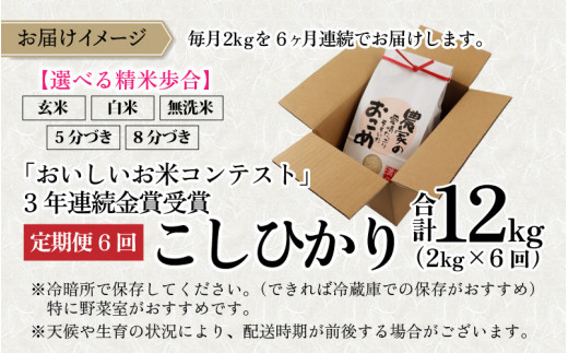 【6ヵ月定期便】【令和5年産】越前大野産 一等米 帰山農園の棚田育ちコシヒカリ  2kg 合計12kg【無洗米】