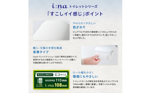 エリエール i:na ( イーナ ) トイレットペーパー ダブル 12ロール × 6 パック ( 72個 ) 2倍巻き 2倍 長持ち 日用品 備蓄品 防災 消耗品 TY0-0578