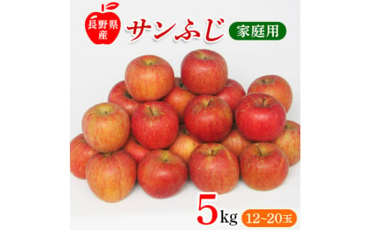 サンふじりんご　家庭用　5kg_ 林檎 リンゴ 訳あり 訳アリ わけあり 長野県 信州 くだもの 果物 フルーツ 人気 サンフジ 特産品 産地直送 キズ 中野市 常温 家庭用 規格外 新鮮 北信州 農家 完熟 【1360194】