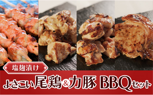 塩麹につけたよさこい尾鶏と力豚のBBQセット