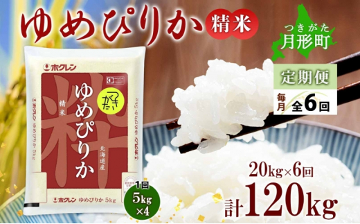 北海道 定期便 6ヵ月連続6回 令和6年産 ゆめぴりか 5kg×4袋 特A 精米 米 白米 ご飯 お米 ごはん 国産 ブランド米 肉料理 ギフト 常温 お取り寄せ 産地直送 送料無料 [№5783-0466]