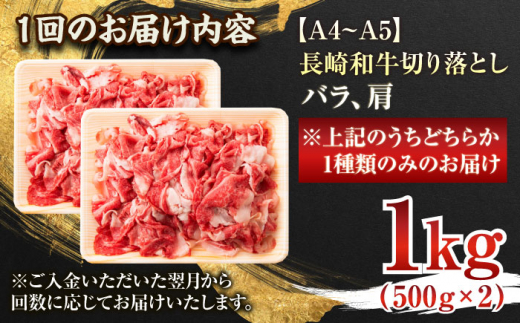 【全6回定期便】【A4～A5】長崎和牛切り落とし　1kg(500g×2p）【株式会社 MEAT PLUS】 [QBS049]