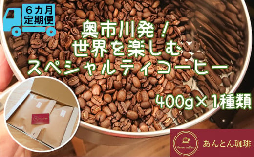 【奥市川発！定期便6か月】　世界を楽しむ　スペシャルティコーヒー　400g×1種類＜粉（中挽き）＞　【12203-0184】