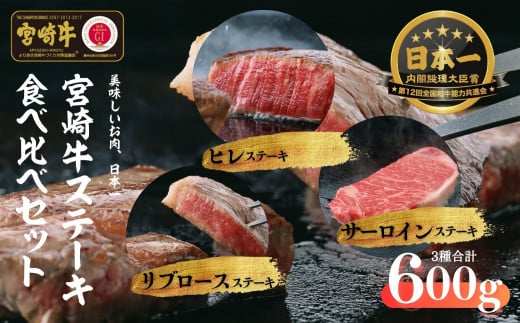 宮崎牛 ステーキ食べ比べセット600g S-30