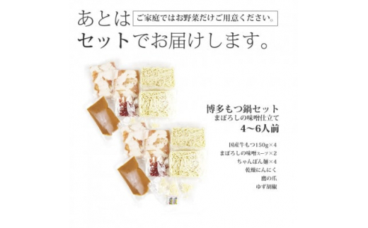 博多もつ鍋セット(まぼろしの味噌仕立て)国産牛もつ 600g!4～6人前(水巻町)【1445323】