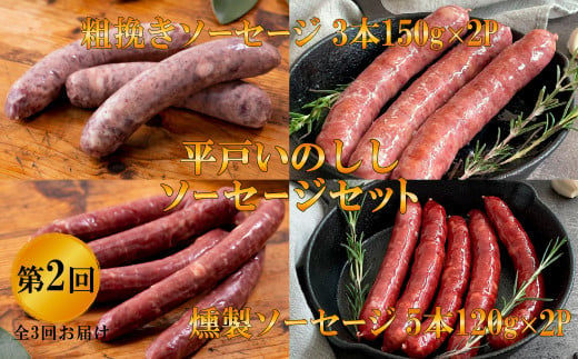 B341a 【毎月 定期便 3回】新感覚 ジビエ 平戸いのしし 猪肉 加工品 食べ比べ  ( イノシシ肉 パテ ソーセージ ベーコン) ジビエ肉