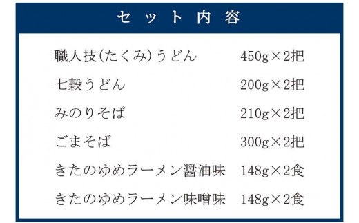 うどん2種・そば2種・ラーメン2種類詰合せ（2.91kg）