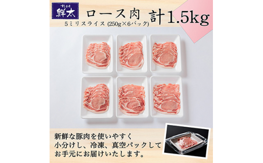 湖西市産ブランド豚「ふじのくに夢ハーブ豚」ロース肉5ミリスライス1.5Kg(250g×6)真空・冷凍【1491360】