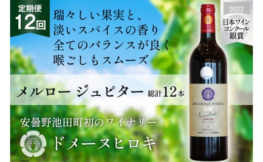 【12回 ワイン 定期便 】メルロー ジュピター 750ml 1本 ×12回 総計12本 [ 赤ワイン 赤 ドメーヌヒロキ ] / ヴィニョブル安曇野 / 長野県 池田町 [48110346]