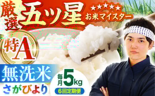 【全6回定期便】さがびより 無洗米 5kg【五つ星お米マイスター厳選】 [HBL026] 定期便 定期 特A評価 特A 無洗米