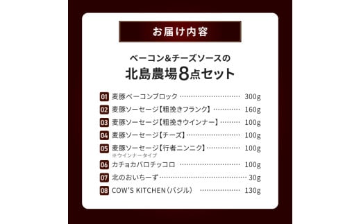 北島農場のブロックベーコン ＆ ナチュラルチーズなど料理にも使える8点セット