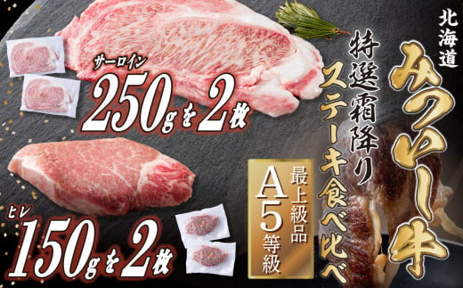 北海道産 黒毛和牛 みついし牛 A5 サーロイン ＆ ヒレ ステーキ 計 800g ( 約 200g × 4枚 各 2枚 ) 霜降り 和牛 食べ比べ 三石牛