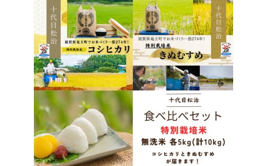  【新米予約】 コシヒカリ きぬむすめ 食べ比べ 無洗米 各5kg 計10kg   ( 令和6年産 先行予約 新米 無洗米 5kg 10kg 2品種 お米 おこめ ごはん 米 特別栽培米 ブランド米 ライス こだわり米 ギフト 国産 縁起の竜王米 滋賀県竜王町 )