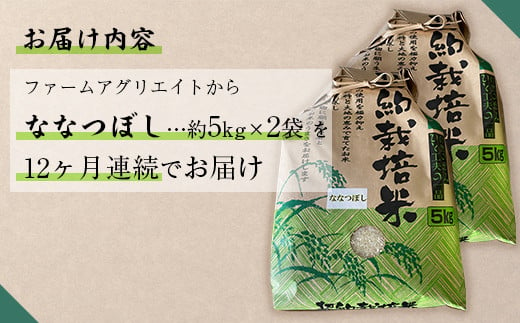 【新米】令和6年産米 ファームアグリエイトのななつぼし　約5kg×2袋を12ヶ月連続お届け 【 ふるさと納税 人気 おすすめ ランキング 北海道 壮瞥 定期便 新米 米 白米 特Aランク ななつぼし 甘い 贈り物 贈物 贈答 ギフト セット 北海道 壮瞥町 送料無料 】 SBTB009