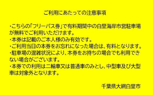 【2024年度】白里海岸市営駐車場　１シーズンパスポート 千葉 大網白里市 送料無料 U001