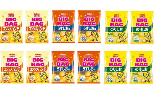 【 カルビー 3ヶ月 定期便 】 ポテトチップス BIGBAG 3種 各4袋 セット うすしお のりしお コンソメパンチポテチ お菓子 おかし 大量 スナック おつまみ ジャガイモ じゃがいも まとめ買い 数量限定