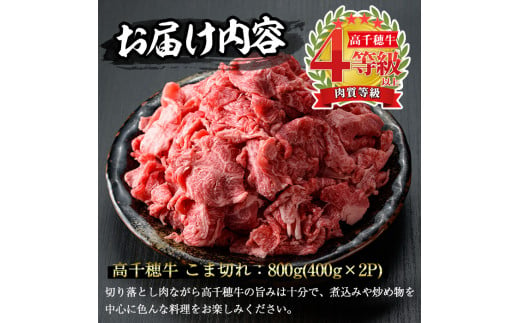 高千穂牛 こま切れ(800g)国産 宮崎県産 宮崎牛 牛肉 炒め物 切り落とし 霜降り A4 和牛 ブランド牛  【MT002】【JAみやざき 高千穂牛ミートセンター】