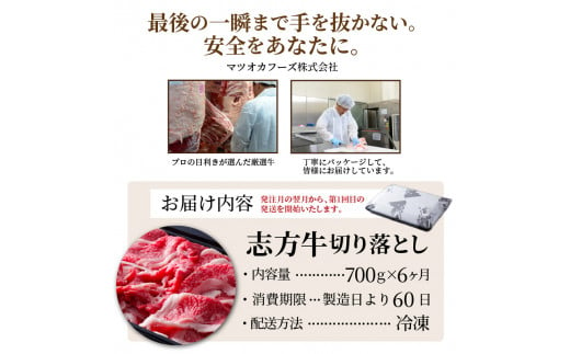 志方牛切り落とし定期便(700g×6ヶ月)《 定期便 肉 国産 牛肉 牛 国産牛 切り落とし 小間切れ お手軽 おいしい お取り寄せ 志方牛 送料無料 》【2406A00307】