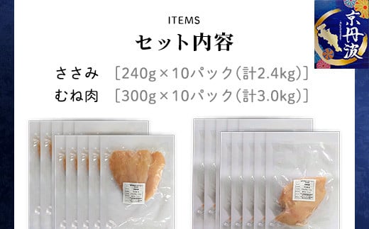 アスリートセット！【京都府産 京丹波あじわいどり】ささみ＆むね肉小分けセット 各10袋(計20袋) 5.4kg / ふるさと納税 国産 京都府産 あじわいどり 鶏肉 鳥肉 とり 肉 ささみ ササミ 鶏むね肉 鶏ムネ肉 大容量 小分け 個別 個包装 便利 冷凍 筋肉 筋トレ ダイエット 体づくり トレーニング ヘルシー 低脂肪 低脂質 タンパク質 高タンパク 蛋白質 たんぱく質 京都府 福知山市