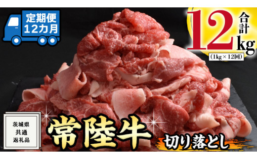 【 12ヶ月 定期便 】『 常陸牛 』 切り落とし 1kg (茨城県共通返礼品) 国産 お肉 肉 A4ランク A5ランク ブランド牛