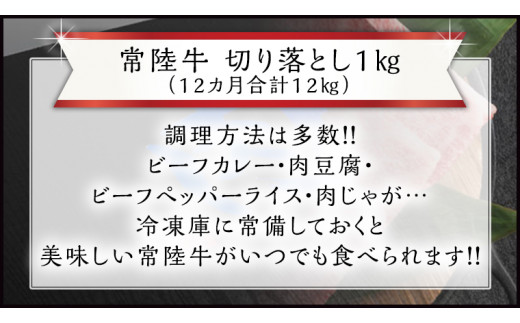 【 12ヶ月 定期便 】『 常陸牛 』 切り落とし 1kg (茨城県共通返礼品) 国産 お肉 肉 A4ランク A5ランク ブランド牛