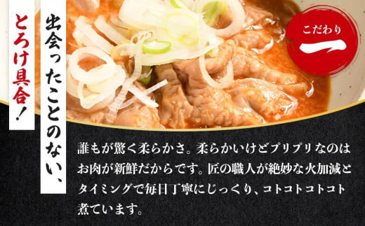 【定期便３カ月】国産豚もつ使用！とろけるほど柔らかい究極のもつ煮  500g×2袋